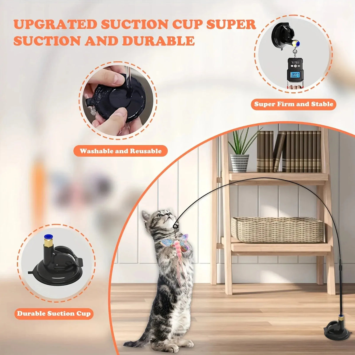 Cat Teaser Toy - Interactive Bell and Feather Wand - Long Suction Cup Pole for Exciting Playtime Adventures - Ultimate Cat Toy