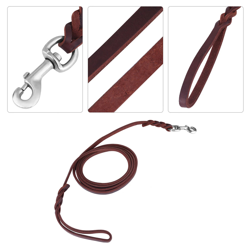 Genuine Leather Dog Leash – Durable and Elegant for Walks and Training