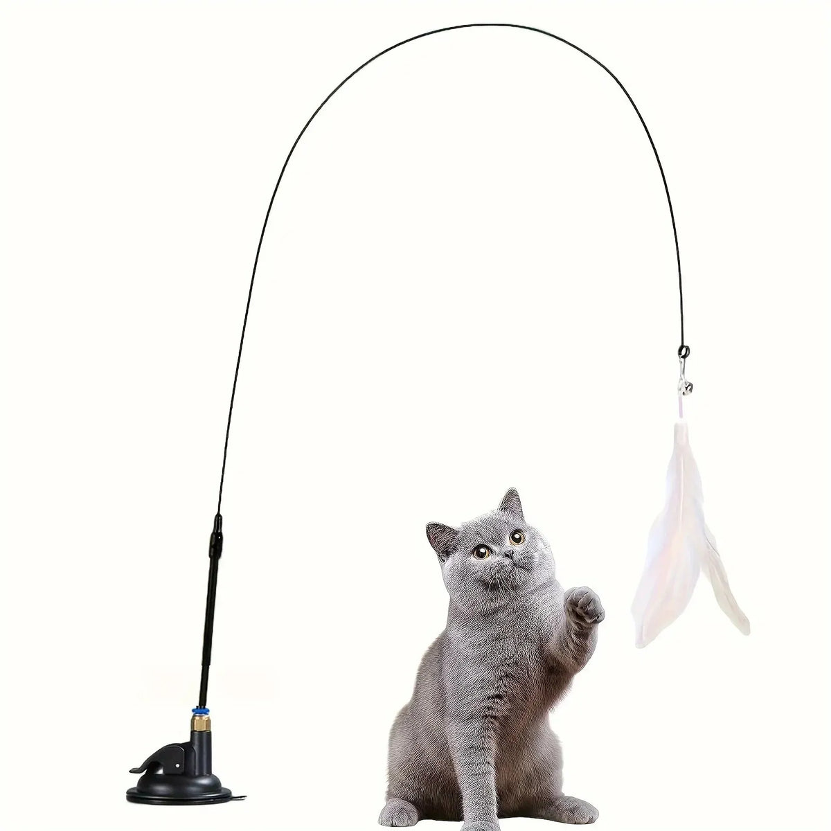 Cat Teaser Toy - Interactive Bell and Feather Wand - Long Suction Cup Pole for Exciting Playtime Adventures - Ultimate Cat Toy