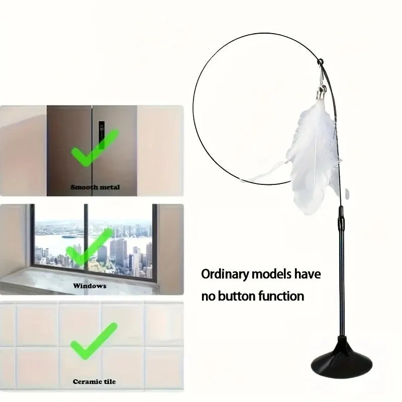 Cat Teaser Toy - Interactive Bell and Feather Wand - Long Suction Cup Pole for Exciting Playtime Adventures - Ultimate Cat Toy