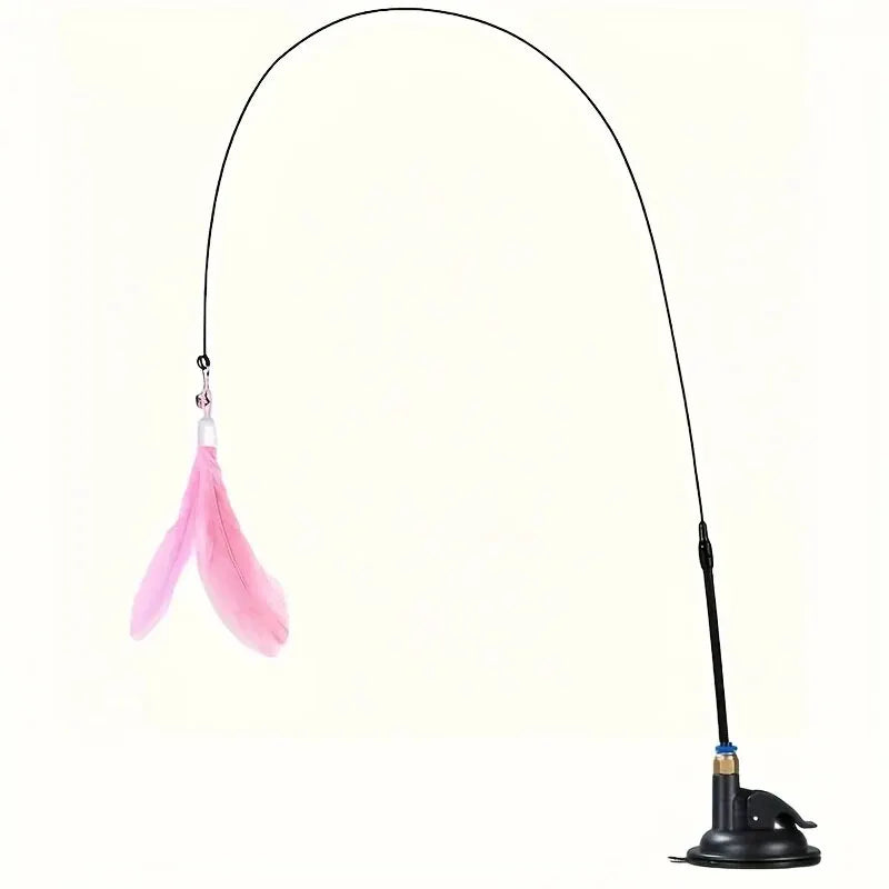 Cat Teaser Toy - Interactive Bell and Feather Wand - Long Suction Cup Pole for Exciting Playtime Adventures - Ultimate Cat Toy