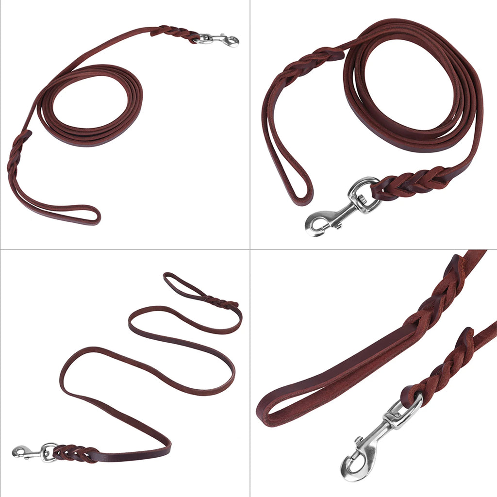 Genuine Leather Dog Leash – Durable and Elegant for Walks and Training